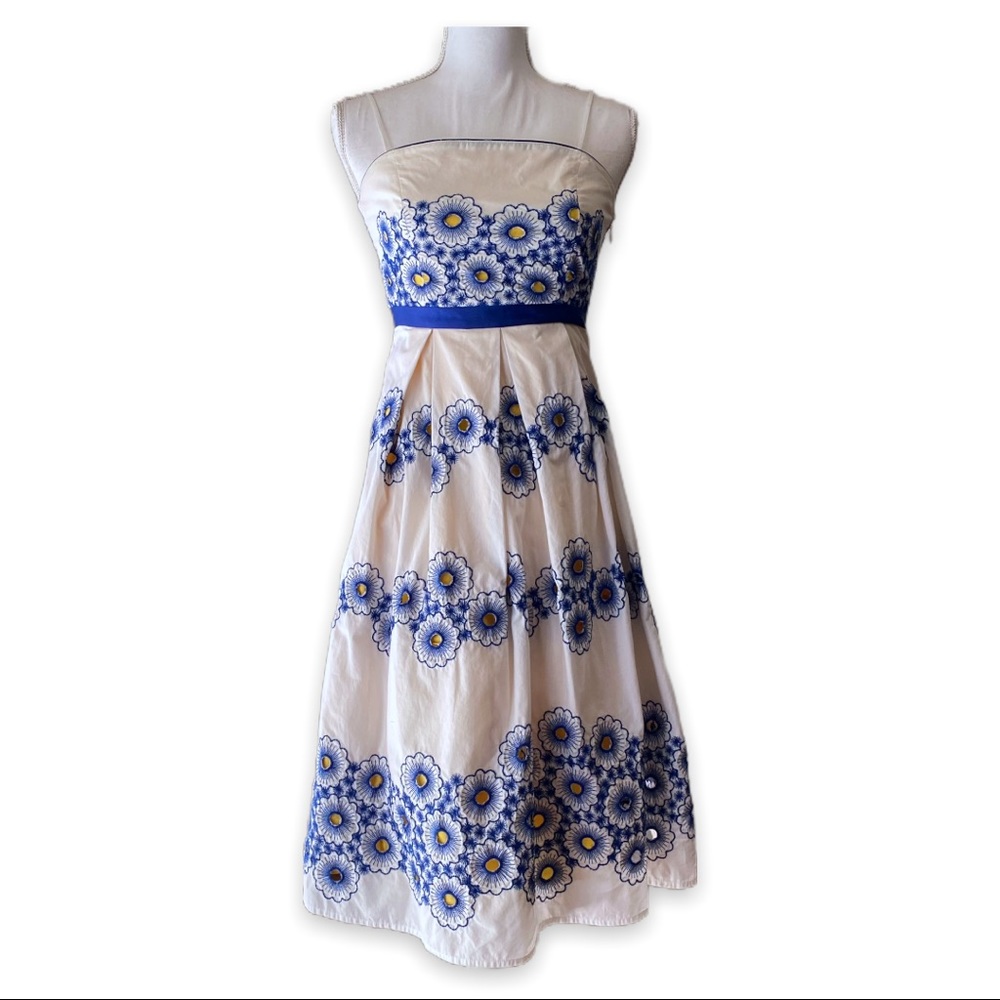 Anthropologie Blue and White Floral Dress